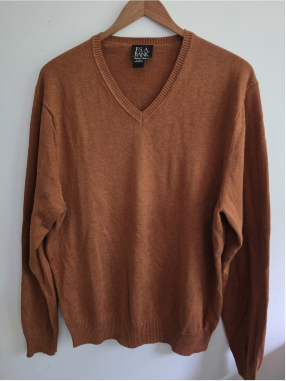 Jos. A. Bank Signature Collection Pima Cotton V-Neck Sweater Rust Brown Men's M